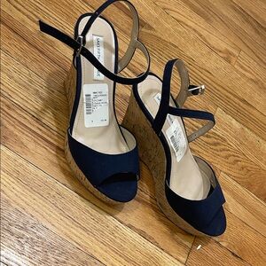 Saks Fifth Avenue Navy Wedge Sandals